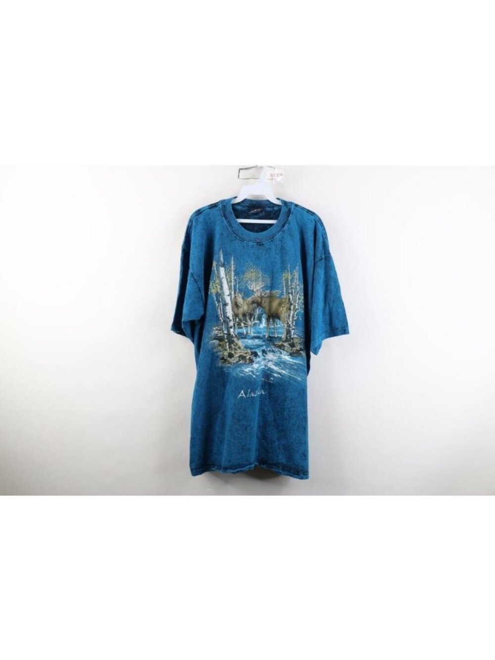 Vintage 90s Streetwear Mens XL Faded Alaska Moose Acid Wash Short Sleeve T-Shirt